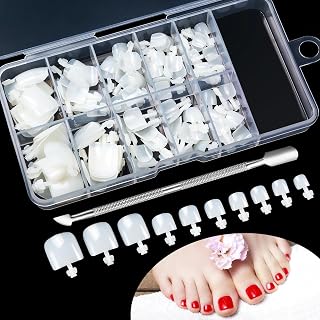 100 Pieces Fake Toenails Kit, 10 Sizes, Natural Artificial Toenails for Attachment, Full Cover Acrylic Artificial Foot Nails Tips with Box for Ladies and Women, Nail Art DIY