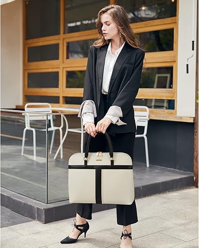 Miniatura 2 de Telena Bolsa de mano para laptop para mujer, bolsa de hombro de 15.6 pulgadas, maletín de cuero para mujer, bolsas de mano de gran capacidad