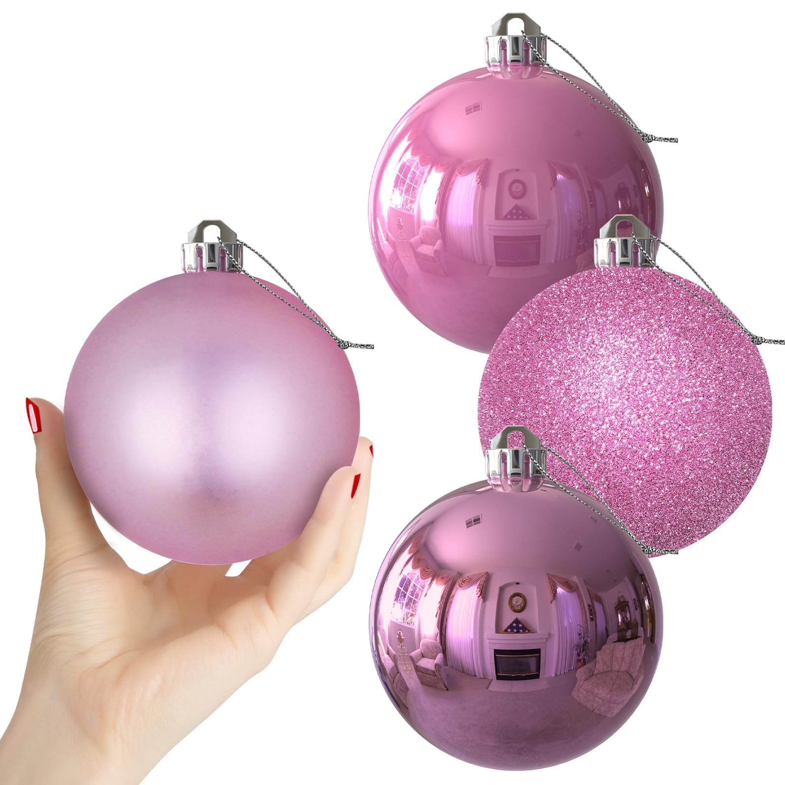 Bubblegun - Bolas de Navidad grandes de 4 pulgadas, adornos de decoración para árbol de Navidad, bolas colgantes inastillables para cumpleaños, día de San Valentín, Pascua, Mardi Gras, vacaciones,