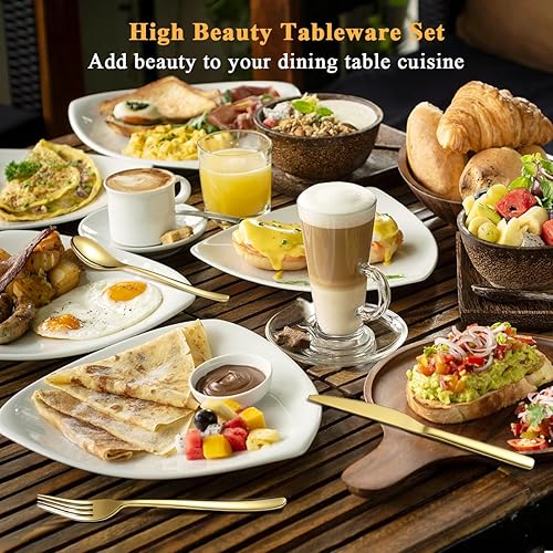 Miniatura 6 de Berglander Juego de cubiertos dorados de 60 piezas de servicio para 12, juego de cubiertos de acero inoxidable chapado en titanio dorado, cucharas,