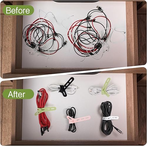 Miniatura 6 de Donruby 24 bridas de silicona  Reutilizables y lavables con diseño de hebilla de bloqueo, correas de cable de fijación ajustables, organizador de