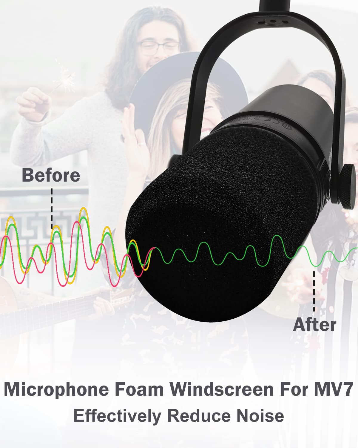 Microphone Boom Arm Stand with Pop Filter for MV7, Heavy Duty Adjustable Suspension Boom Scissor Mic Stand with Mic Foam Windscreen and Extension Tube Compatible with MV7 Microphone