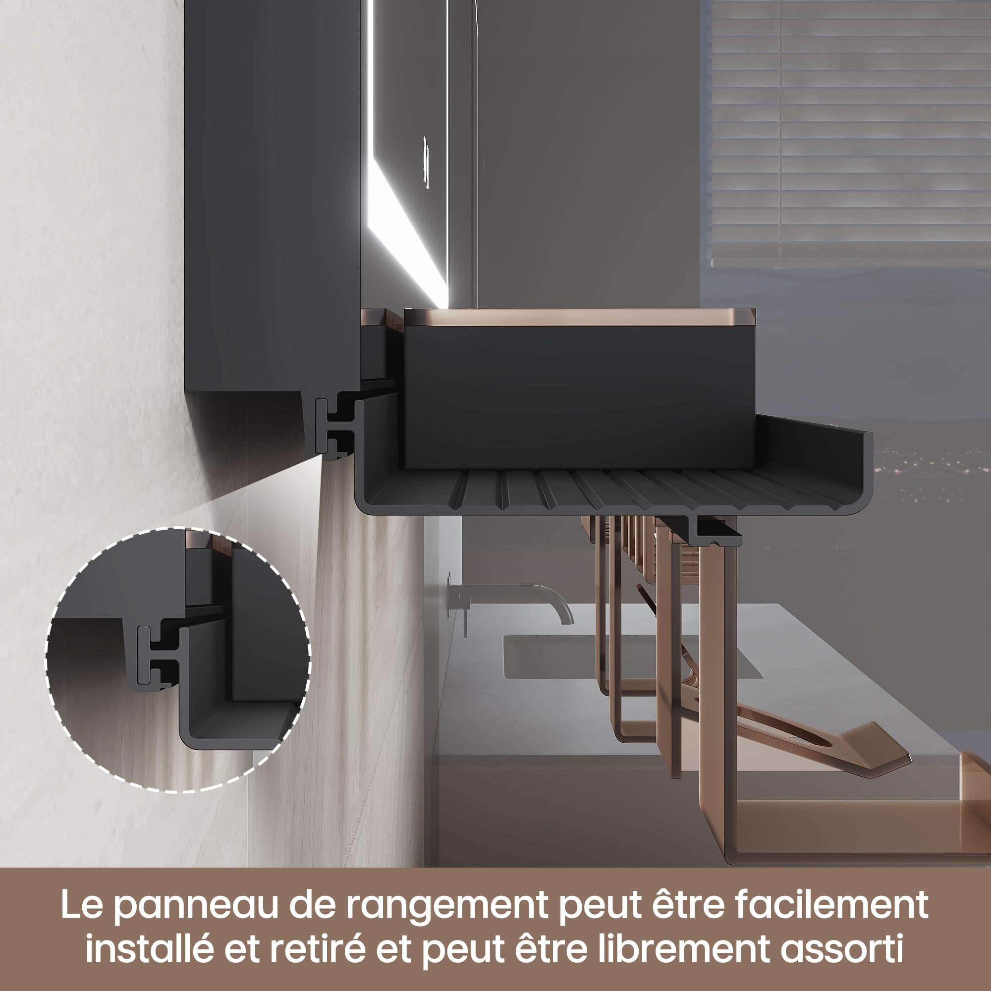 SIRHONA Specchio bagno 120 x 60 cm con bordo di stoccaggio, specchio anti-appannamento con illuminazione, dimmerabile e 3 colori regolabili, scatola di trucco, piccolo supporto, memoria, CRI>90