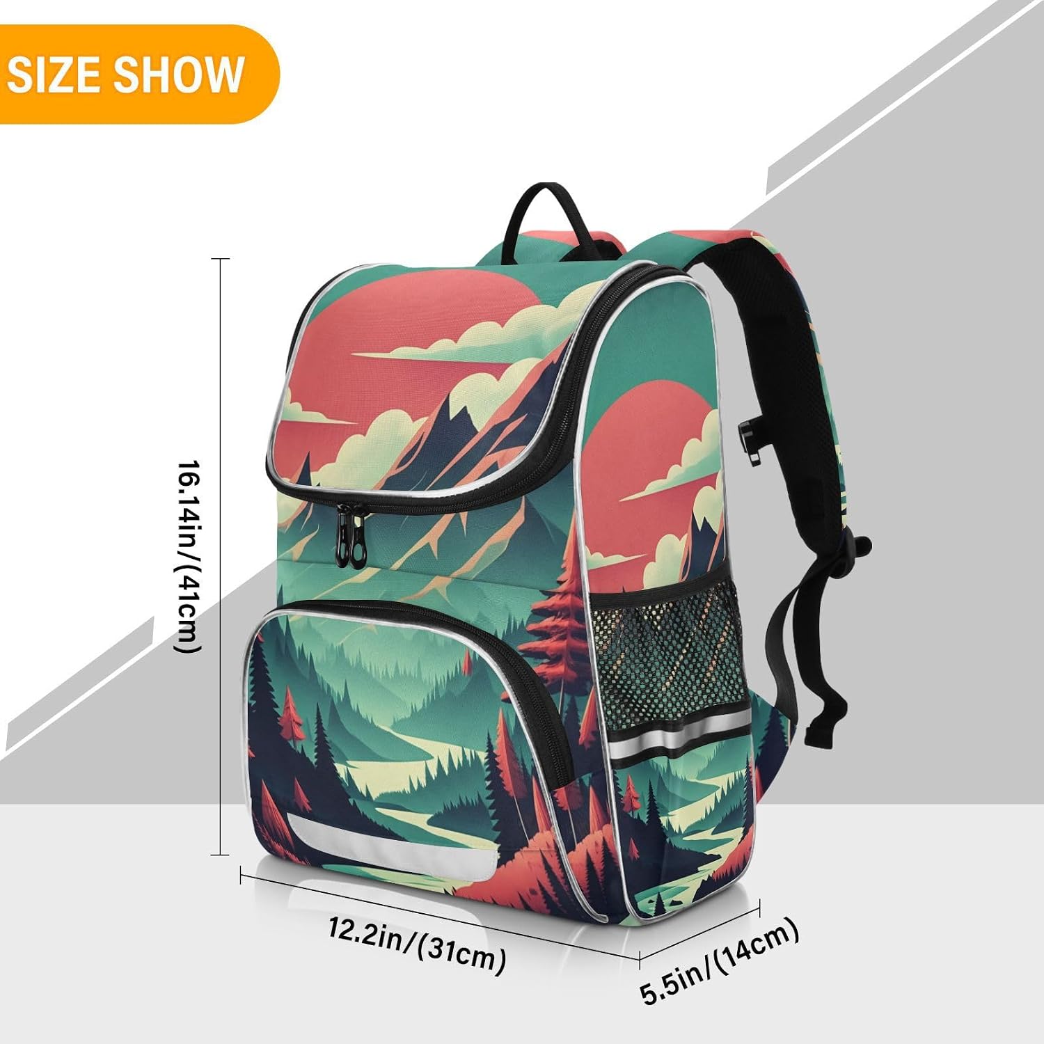 Nander Backpack,Mountain Sunset Students School Backpacks with Reflective Tape for Girls & Boys,Wide Mouth School Bag Book Bag for Kid Teens