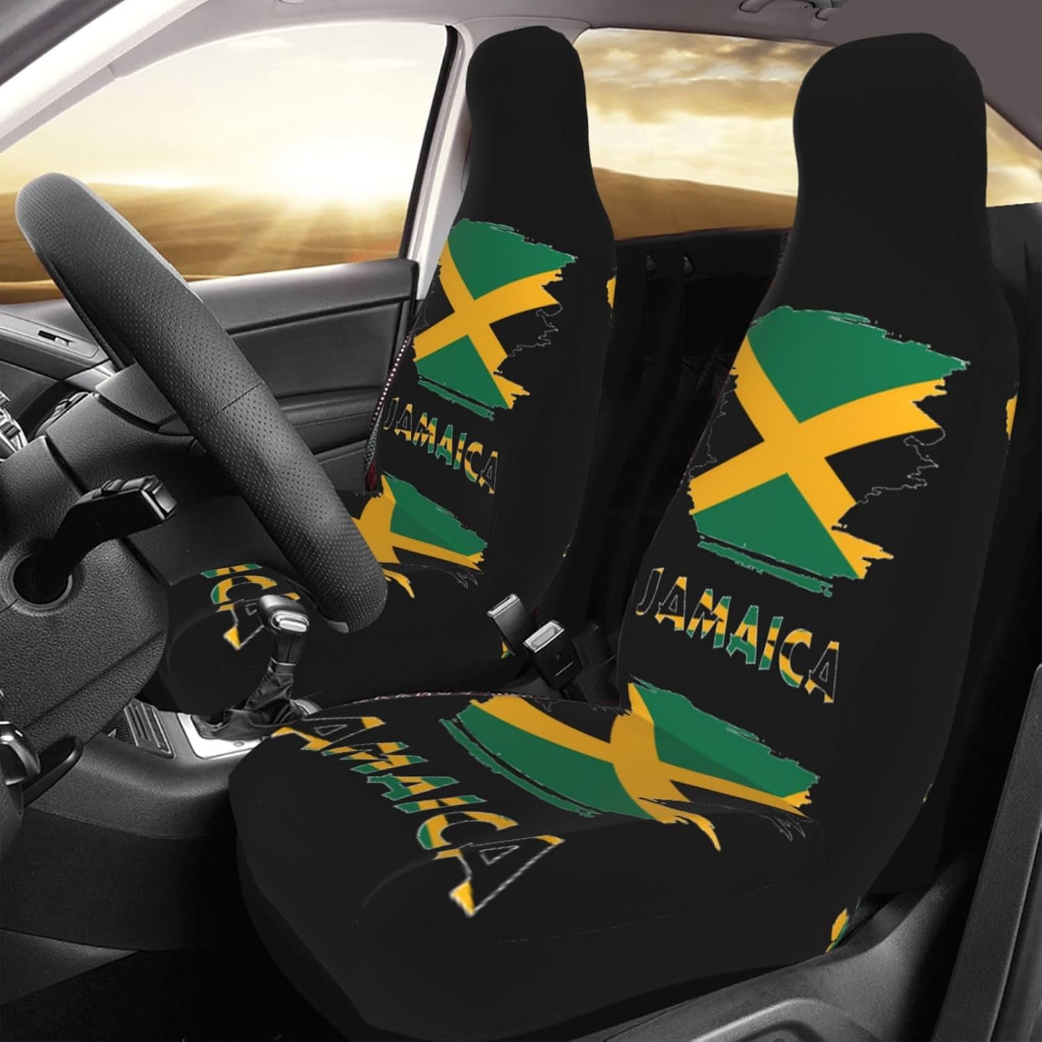Vintage Jamaica Jamaican Flag Car Seat Covers Front Bucket Seats Protector Cover 2 Pieces Universal Car Accessories for Women Men Fit for SUV Sedan Truck