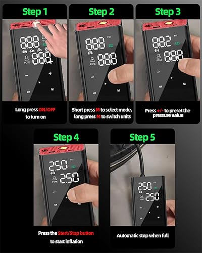 Miniatura 5 de Compresor de aire portátil de 12000 mAh 150 PSI, inflador de neumáticos 4 veces más rápido para neumáticos de automóvil, SUV, bicicleta y