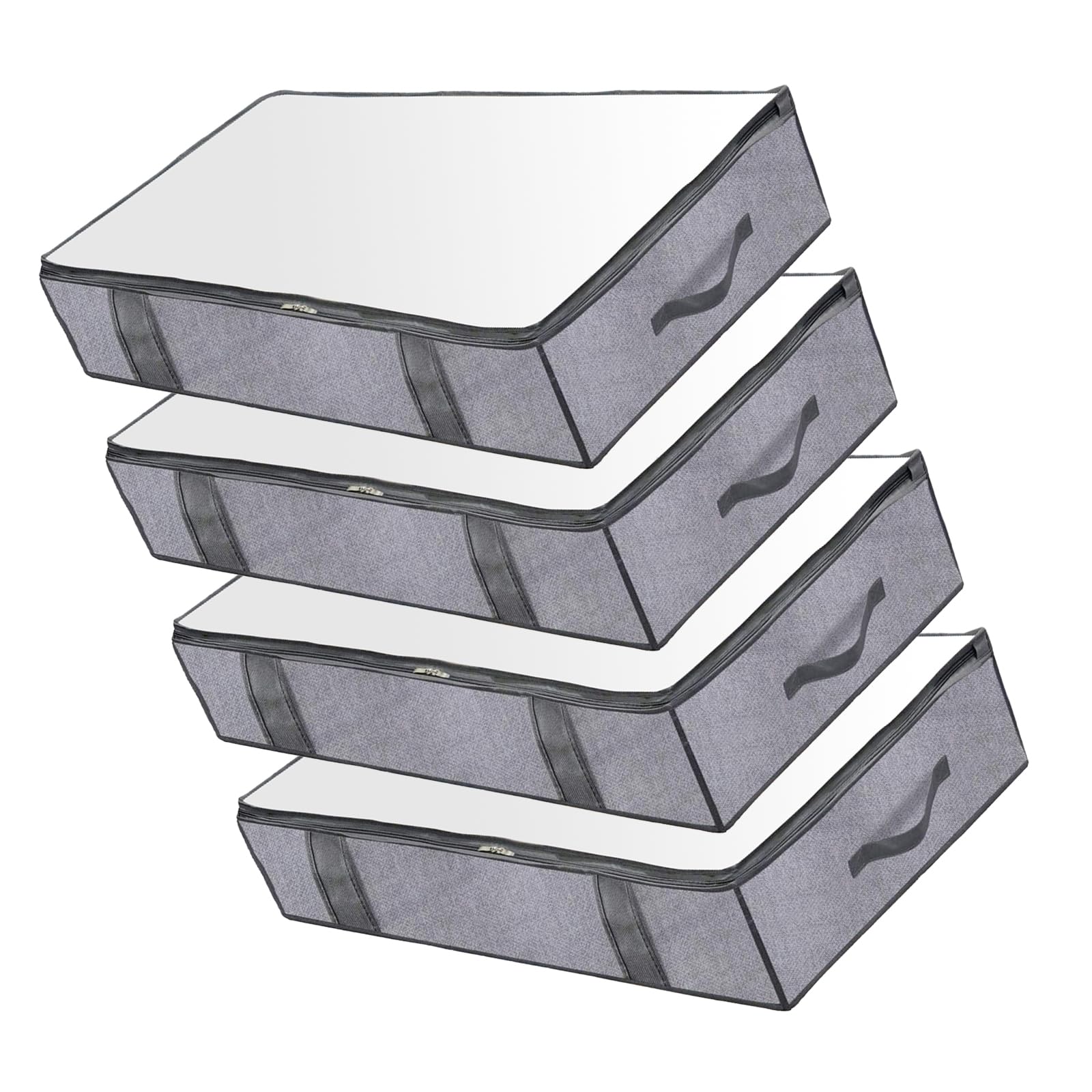 Yhplxyuus 4Pieces Underbed Storage Bags with Clear Window Large Capacity Underbed Storage Boxes for Seasonal Bedding and Apparel Gray Bedding Organizers