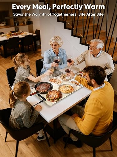 Miniatura 5 de FZF - Tapete de calentamiento eléctrico, calentador de alimentos portátil de calentamiento rápido para fiestas, buffet con temporizador de 0.5 a 10