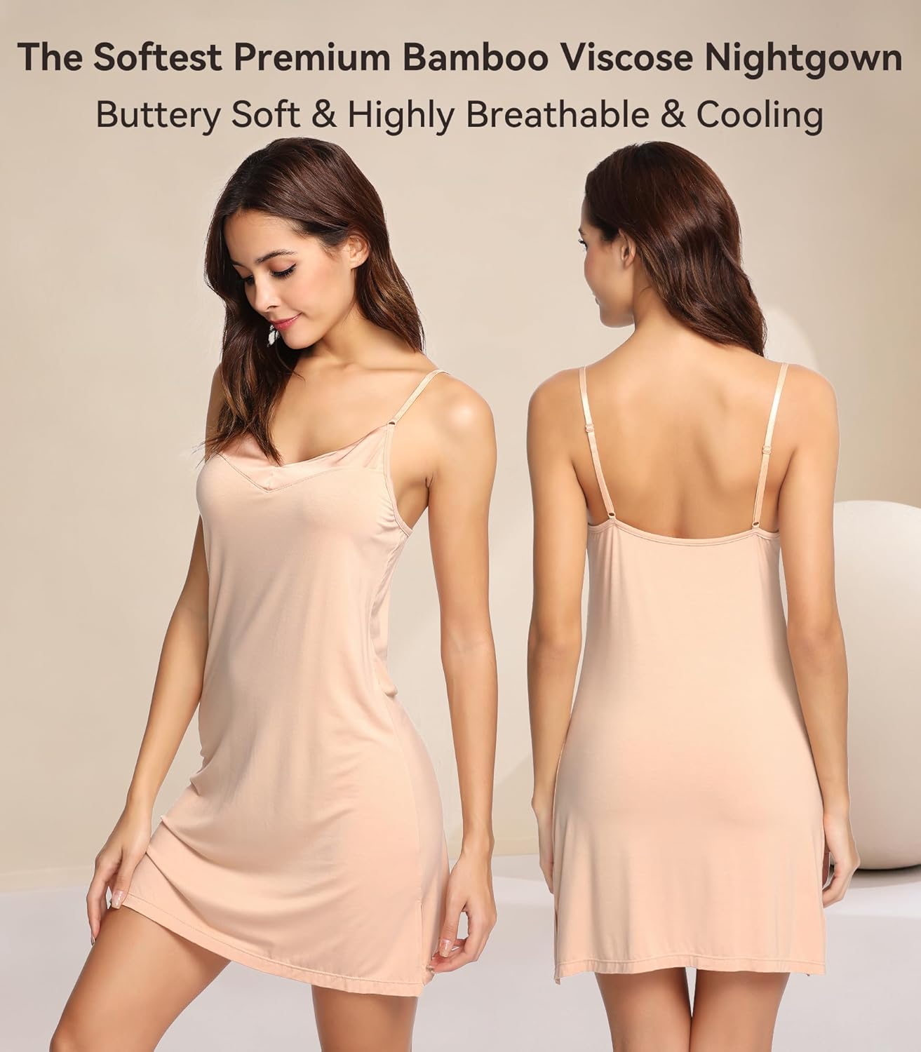 WiWi Slip Dress for Women Bamboo Viscose Spaghetti Strap Lingerie Sexy Cool Nightgowns Soft Sleep Chemise S-4X - Image 3