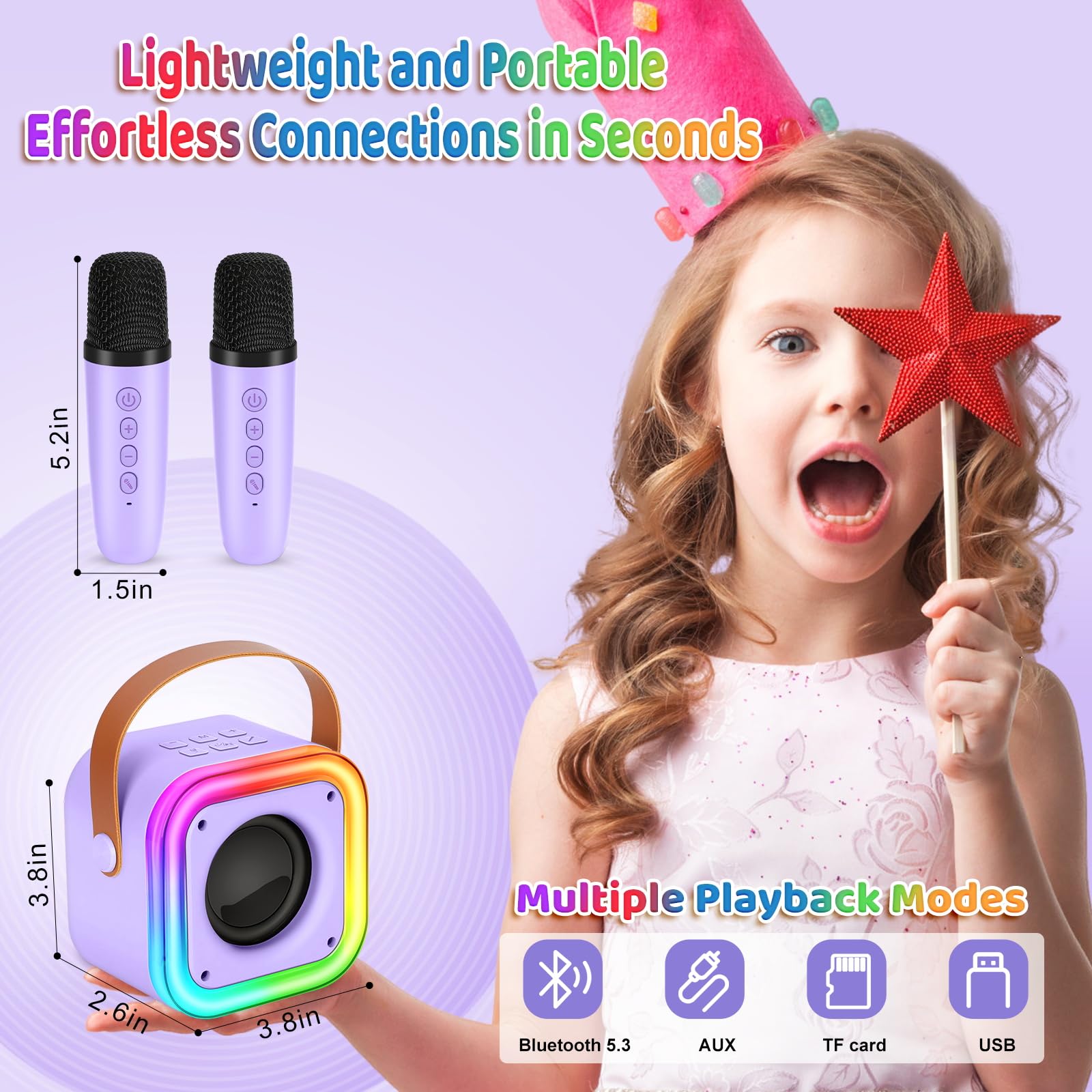 Mini máquina de karaoke para niños, regalos de juguetes para niñas, micrófono inalámbrico de karaoke para niños de 4, 5, 6, 7, 8, 9, 10, 11 y 12 años, regalos de fiesta de Navidad para niños y niñas 2
