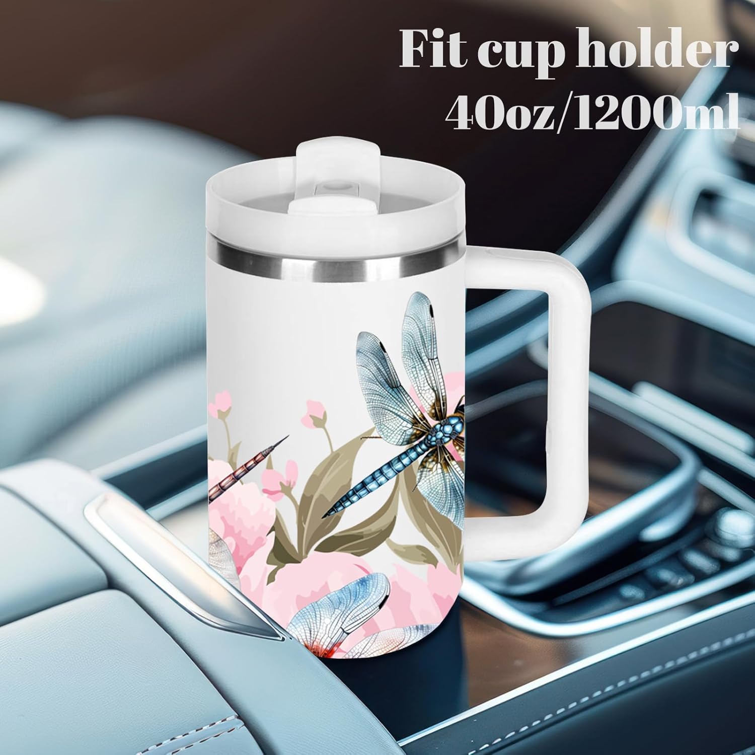 momocici 40oz Dragonfly Tumbler with Handle Gifts for Women.Dragonfly Lover Cups Tumbler Gifts for Women.40 oz Birthday Christmas Dragonfly Cup Tumblers for dragonfly lover. - Image 5