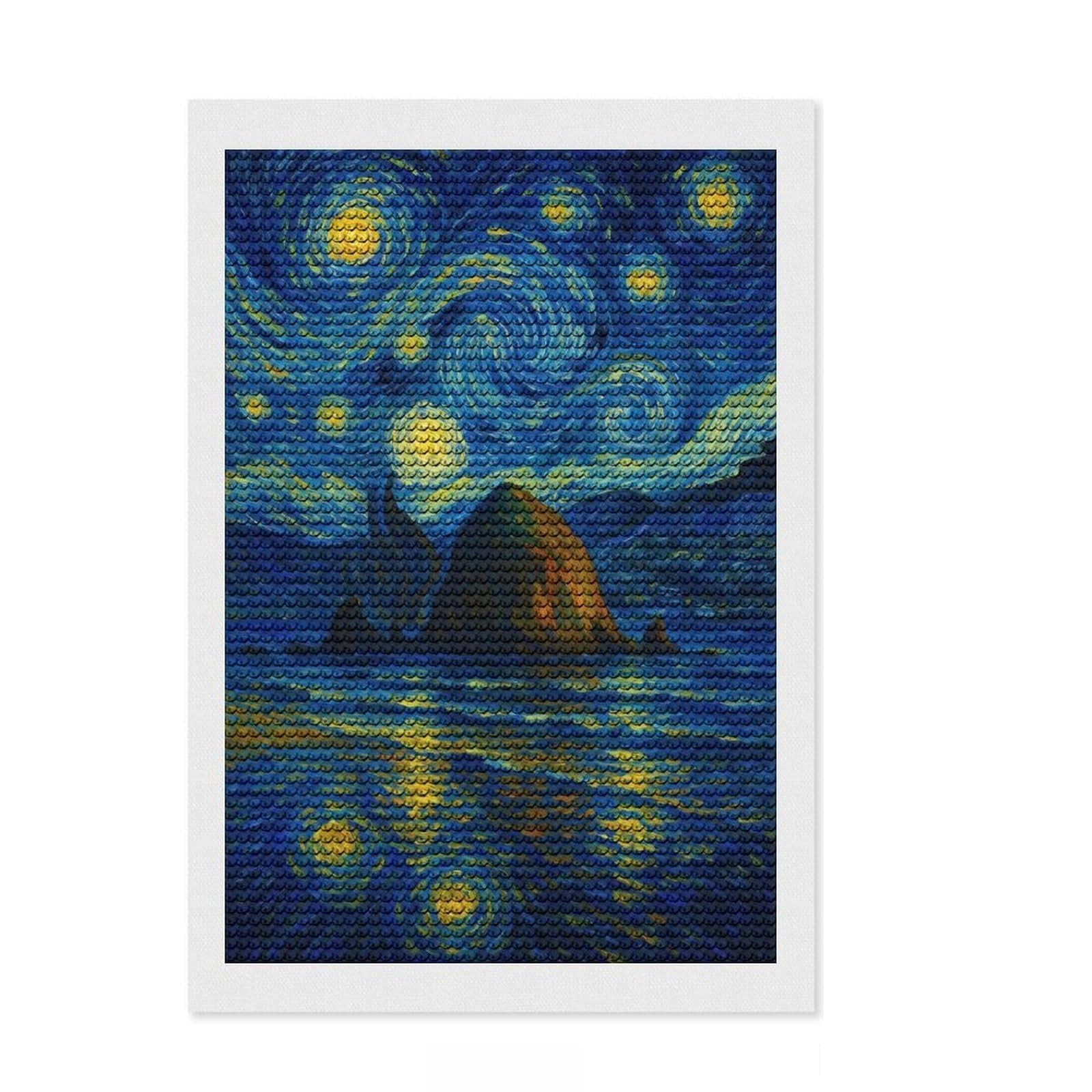 Junmoney Starry Night Seascape Diamond Painting Canvas Set 8"x12", for Craft Lovers, Nice Detail and Sparkle, Boho Decor, Birthday Gift