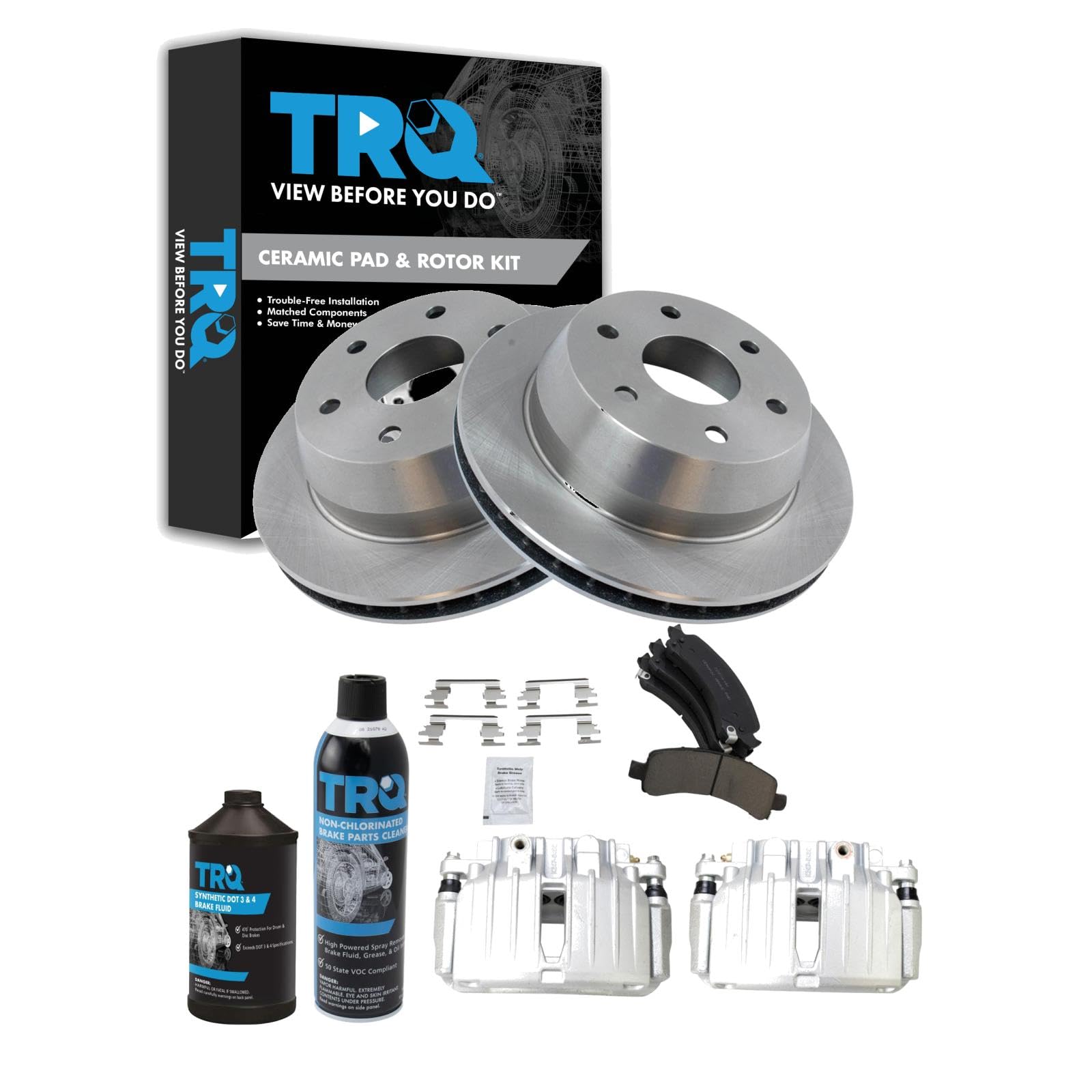 TRQ Rear Brake Pad &amp; Rotor Kit Compatible with 2002 Cadillac Chevrolet GMC