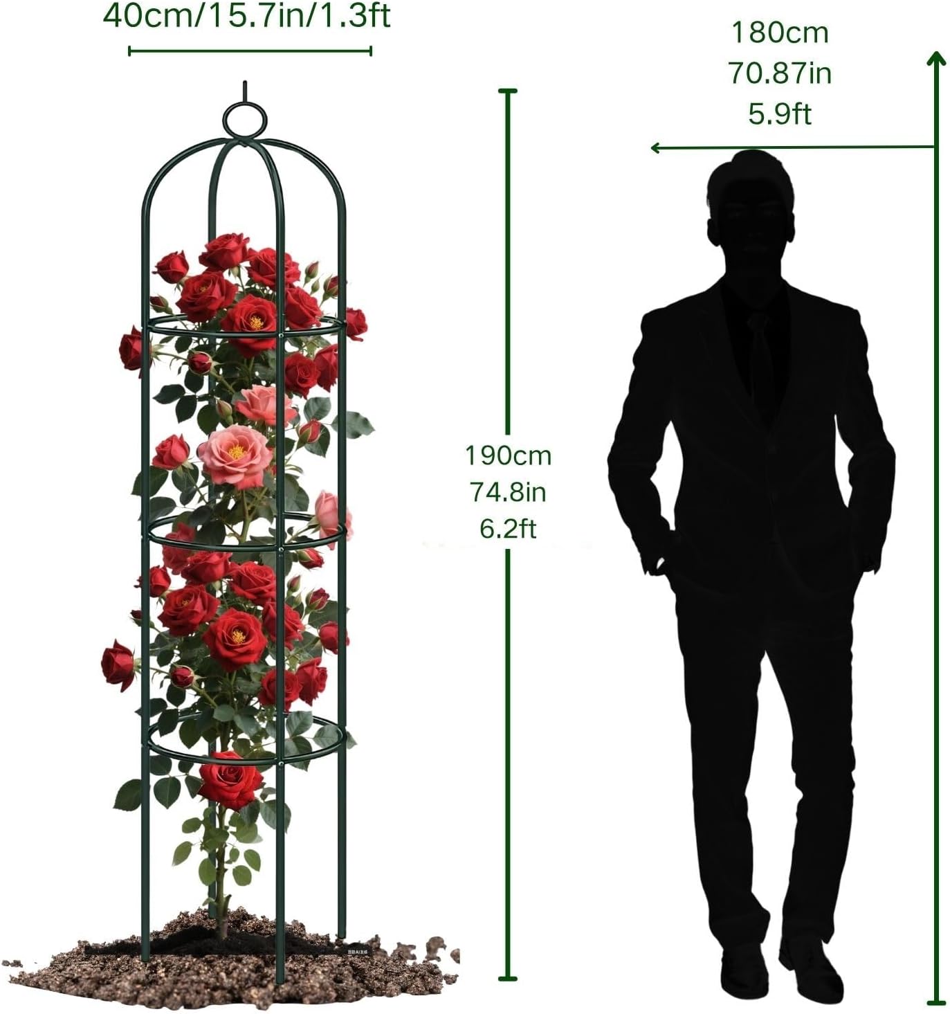 100% Metal Obelisk Trellis for Climbing Plants Outdoor Indoor 6.2Ft Tall Powder-Coated Thicken Steel Towering Plant Support Weather-Proof Garden Trellis for Vine Vegetables Flowers(White)