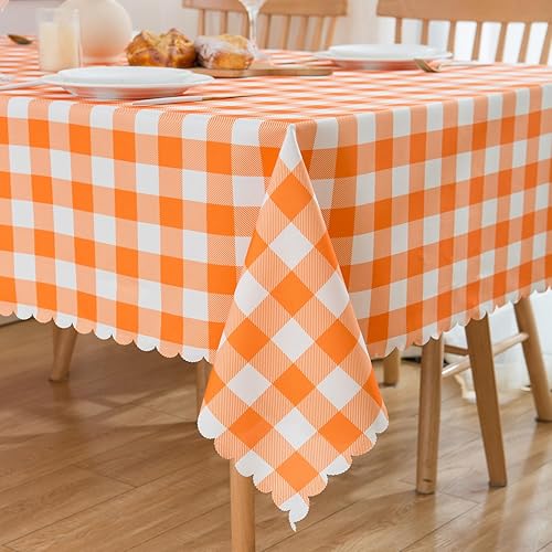Miniatura 3 de MANGATA CASA Mantel de cuadros naranja para mesas rectangulares, a cuadros, impermeable, para cocina y mesa, poliéster a cuadros, sin arrugas