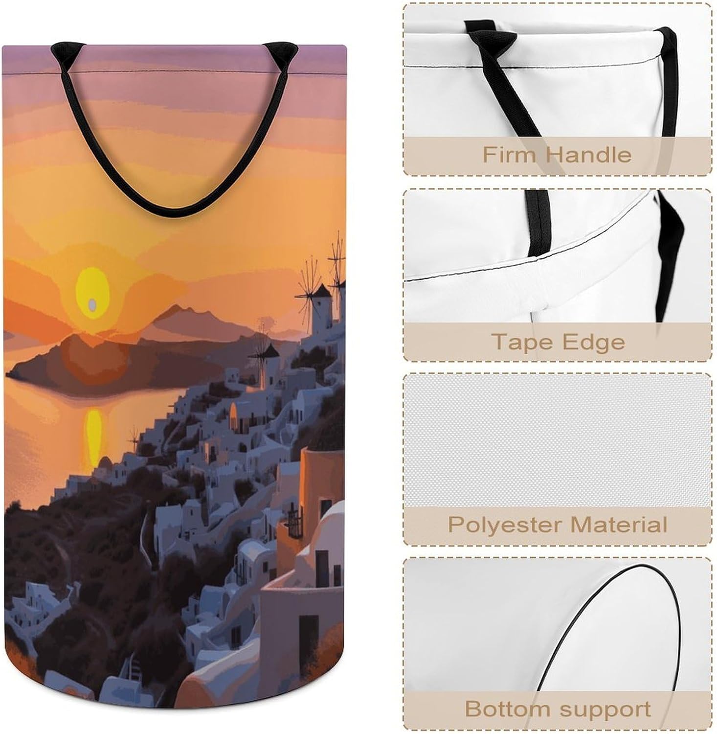 Greece Island Sunset Landscape Laundry Basket Dirty Clothes Bin, Waterproof Laundry Hamper, Laundry Bag, Clothes Hamper Stands for Bedroom, Towels,Clothings image 4