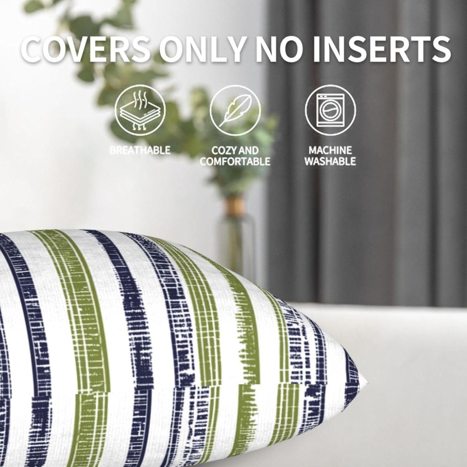KiuLoam Boho Navy Blue and Green Striped Throw Pillow Covers 20 x 20 Inch Set of 2 Outdoor Decorative Pillow Cases Farmhouse Cushion Cases for Couch Bed Home Decor - Image 7