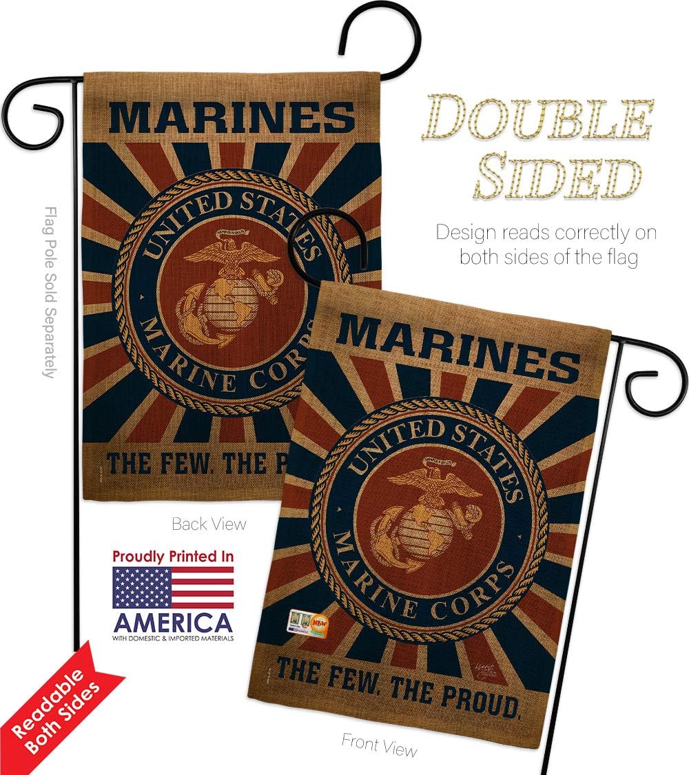 Marine Corps Burlap Burlap Garden Flag Set with Stand Armed Forces USMC Semper Fi United State American Military Veteran Retire Official Small Gift Yard House Banner Double-Sided Made In USA 13 X 18.5