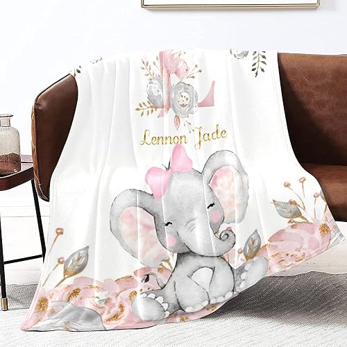 Miniatura 165 de Manta de bebé personalizada, monograma rosa, lindo elefante personalizado, mantas de 30 x 40 pulgadas para bebé, niño y niña con nombre, baby Opción