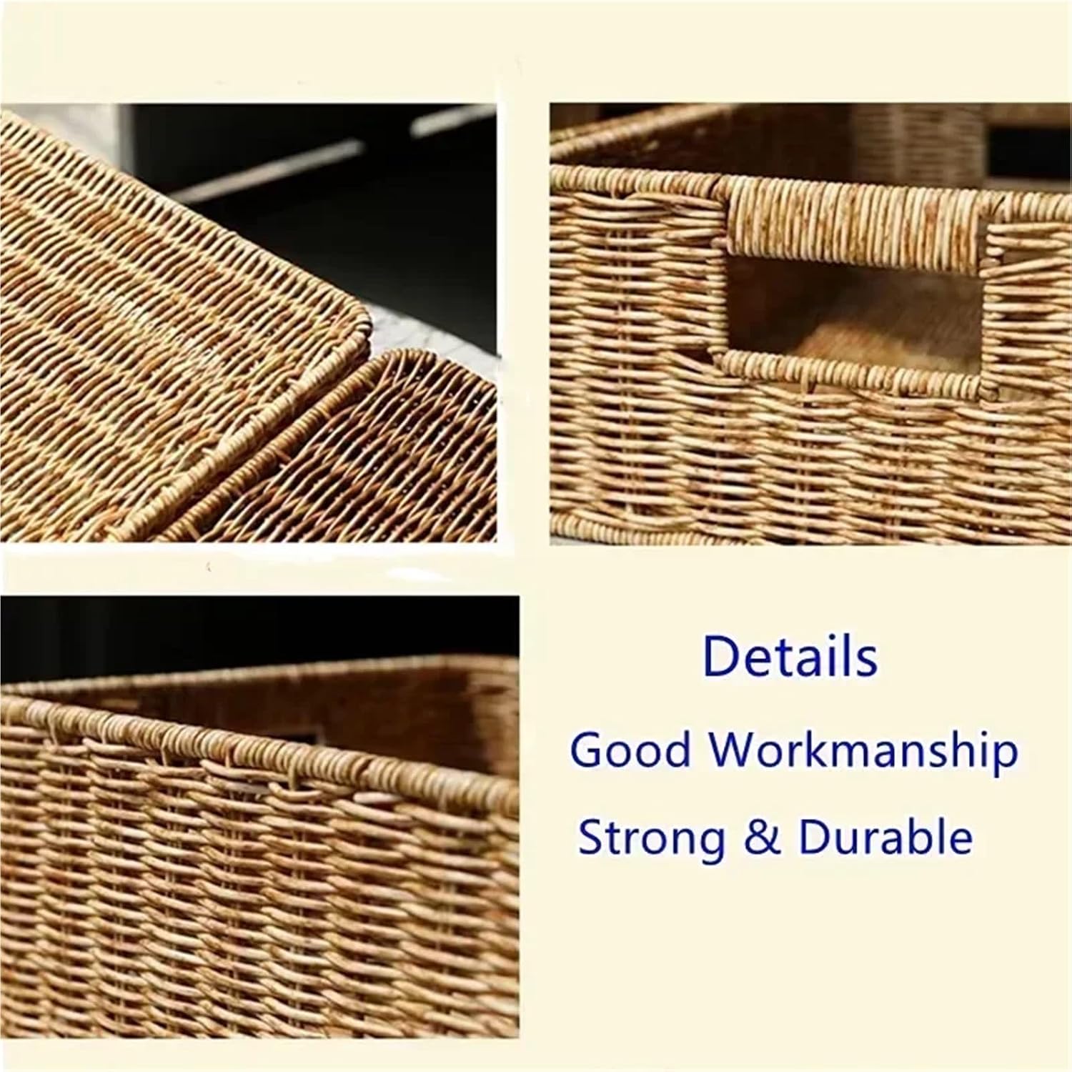 Imitation Rattan Square Storage Basket, Wicker Woven Organizer For Shelves, Laundry Basket, Waterproof & Durable(27x17x14cm DK)