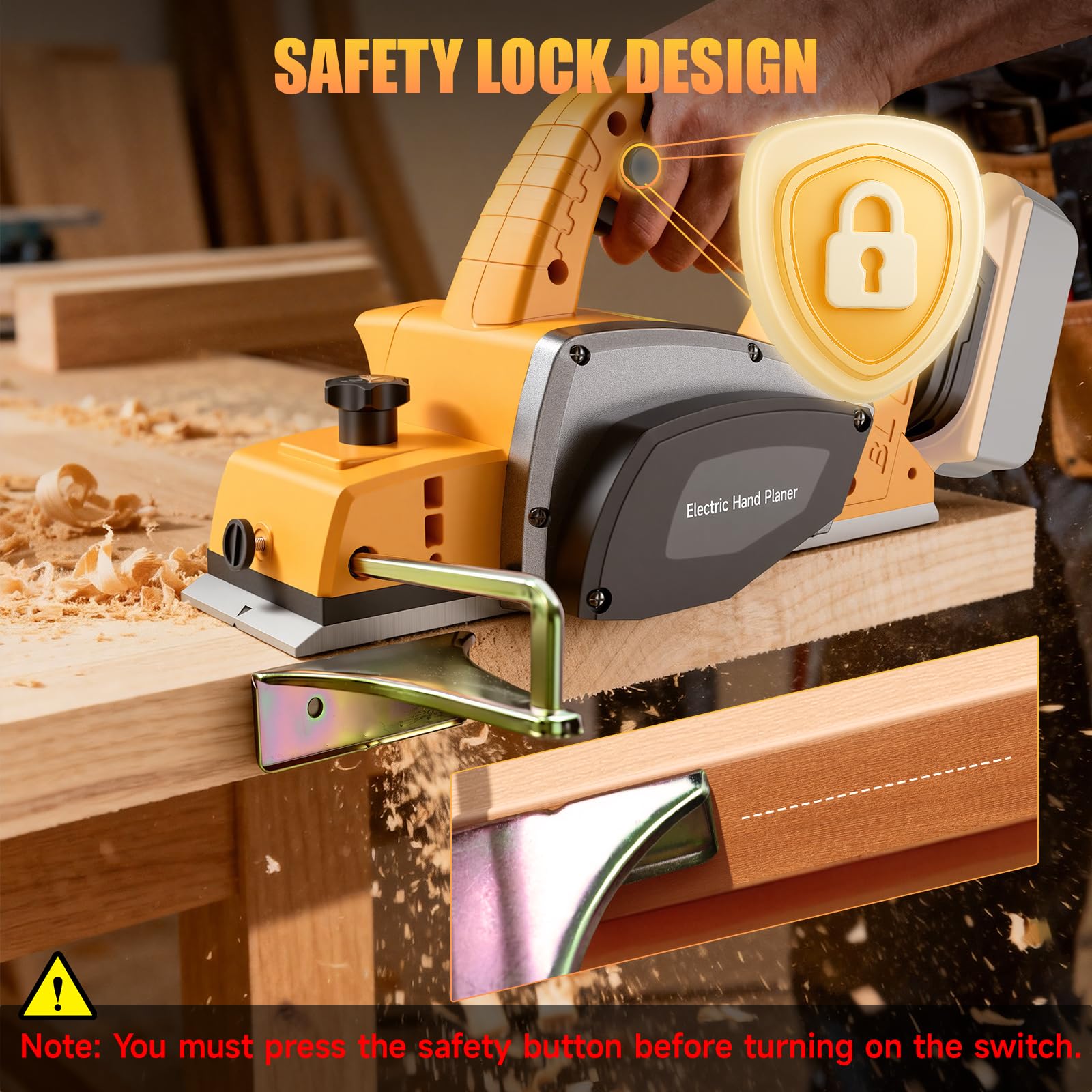 Pialla manuale senza fili per batteria De-walt da 20 V, pialla elettrica per legno da 8,6 cm, 15000 giri/min, con regolazione della profondità e blocco di sicurezza, pialla portatile con motore