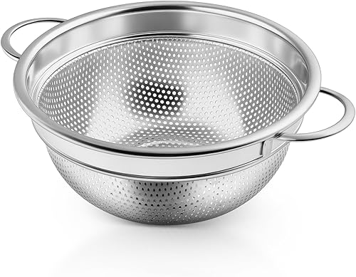 P&P CHEF Colador de acero inoxidable de 3 cuartos de galón, colador de metal microperforado para alimentos de cocina, ideal para enjuagar, lavar y