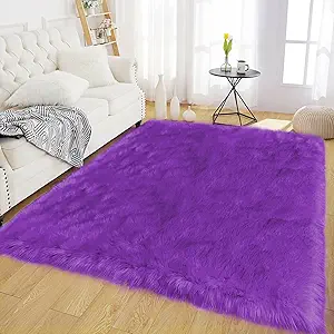 Latepis Bedroom Shag 4x6 Rug Purple Shaggy Fluffy Faux Fur Rug Machine Washable Area Rugs for Living Room Office Dorm Plush Rugs Home Decor Rectangle