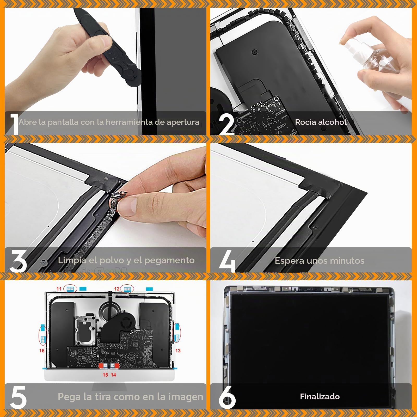 Tiras adhesivas para pantalla LCD, cinta adhesiva de repuesto, kit de reparación profesional, compatible con iMac de 27 pulgadas A1419 Retina 2012-2015 (con herramienta de apertura)
