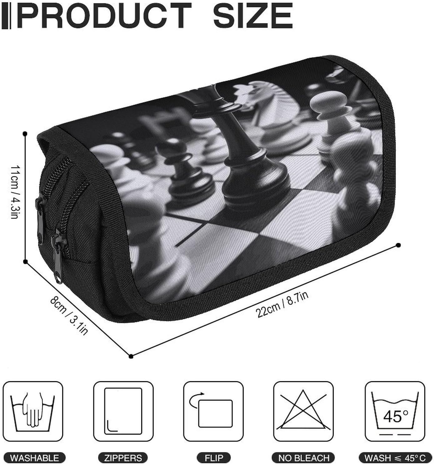 Black And White Chess Pencil Case Big Capacity Pencil Pouch image 2