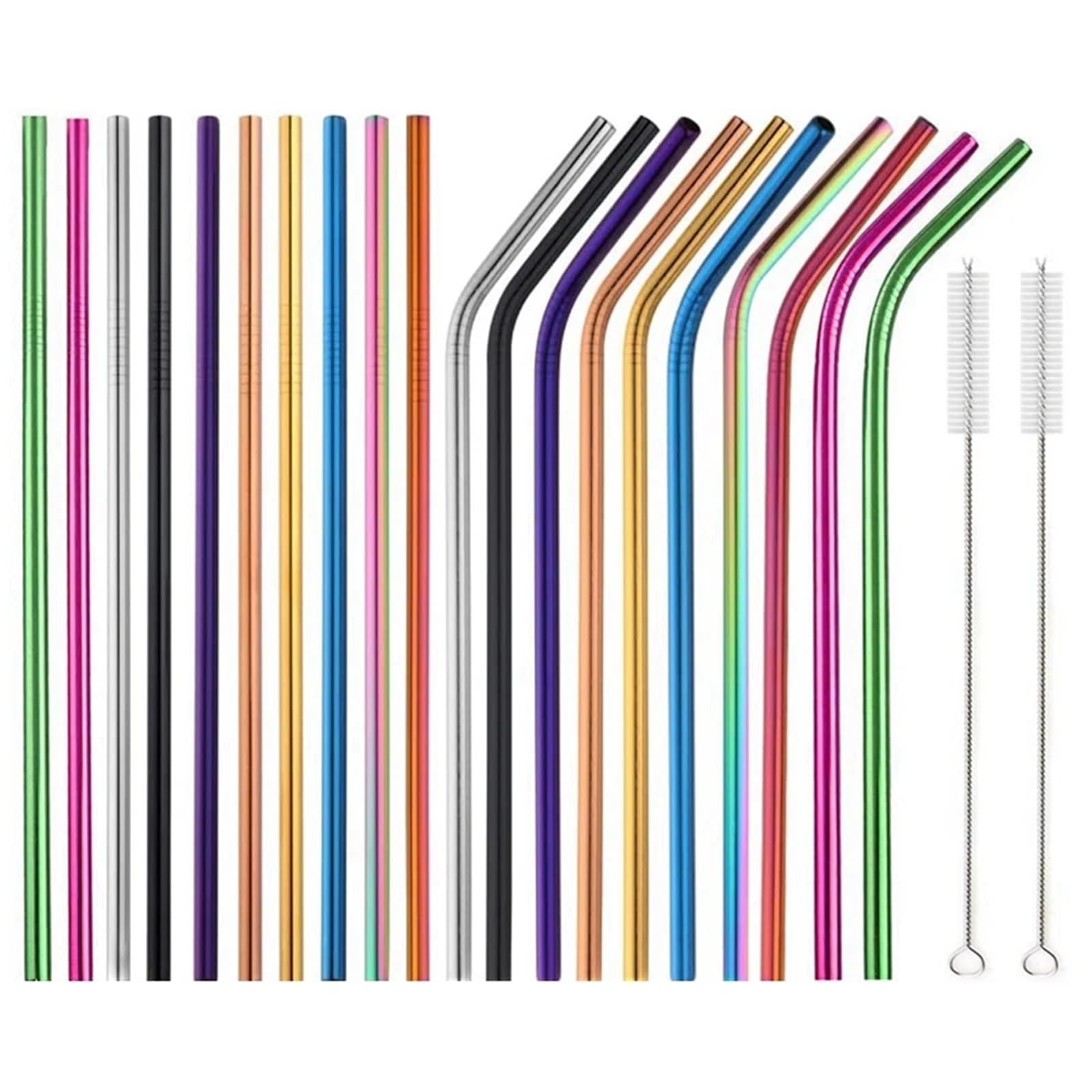 Edelstahl Trinkhalme Set mit 20 bunten, wiederverwendbaren Metallstrohhalmen, Edelstahl-Trinkhalm, Partygeschenk, Barzubehör(10Color Mixed A)
