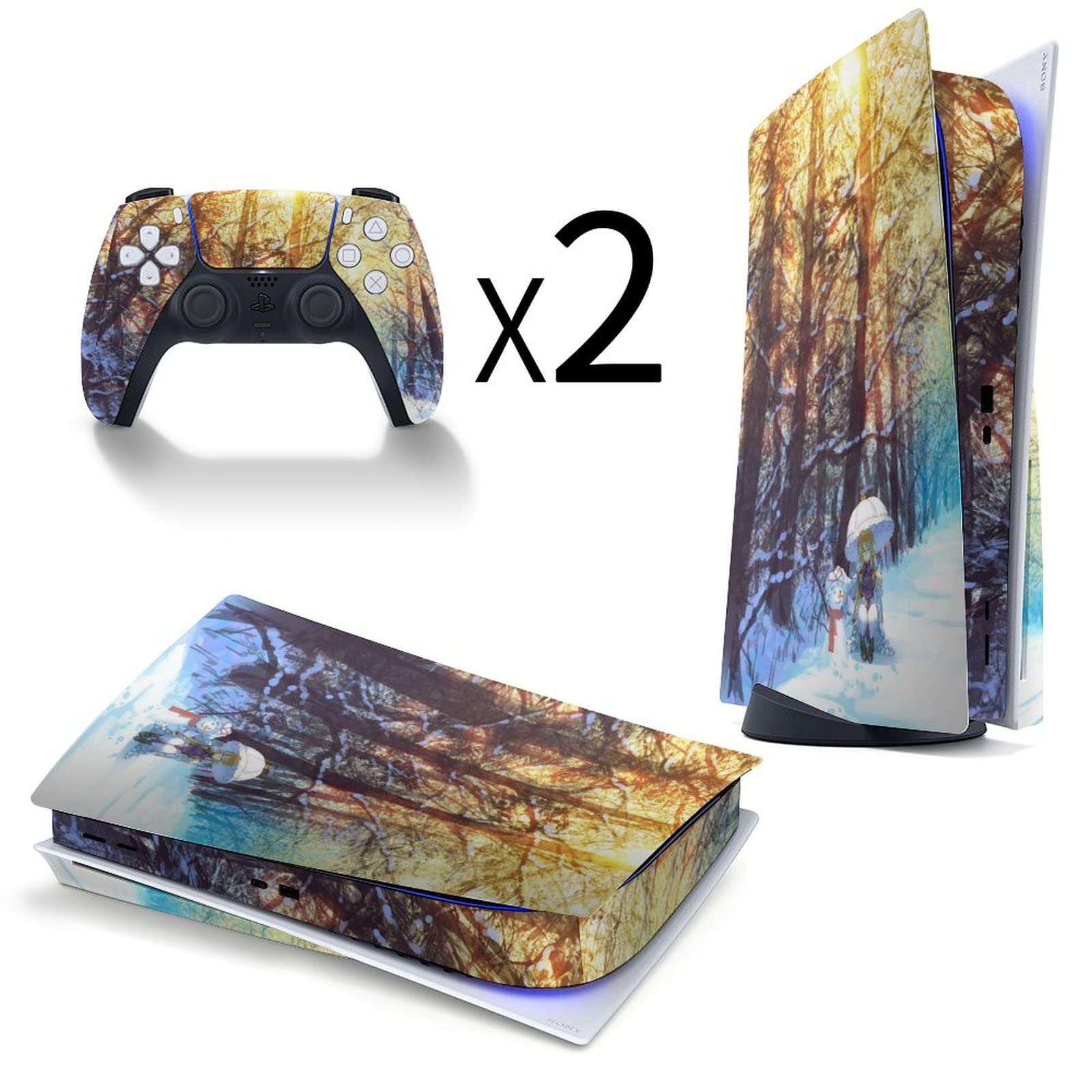 Amazon.co.jp: PS5スキンシール 森 スノー 雪 冬の太陽 雪だるま 