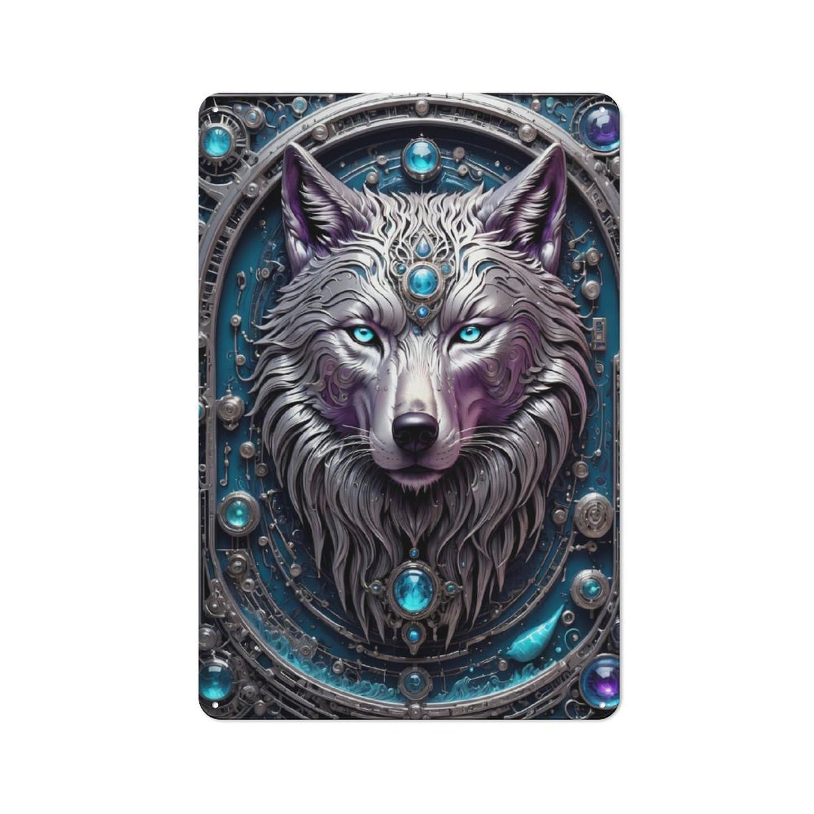 Junmoney Steampunk Metal White Wolf Rustic Metal Sign 30X20cm Featuring For Hallway Wall, For Collectors Decorating Hallways And Entrance Areas