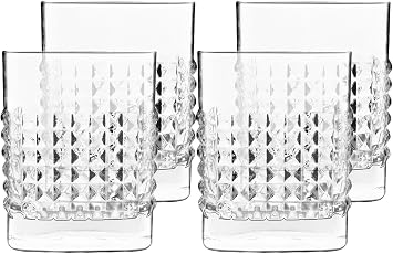 Luigi Bormioli Mixology 12.75 oz Elixir DOF Drinking Glasses Set Of 4 Ultra Clear Glass, Laser Cut Rim, Lead-Free, Elegant Drinking Glassware, Dishwasher Safe, Fine Quality