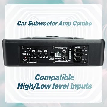 10 800W Under Seat Car Subwoofer and amp package,Pure and Pleasant Bass | Car/Truck Audio Sub Built in Amplifier,Slim Design,with Blue LED Light and Installation Wire Kit