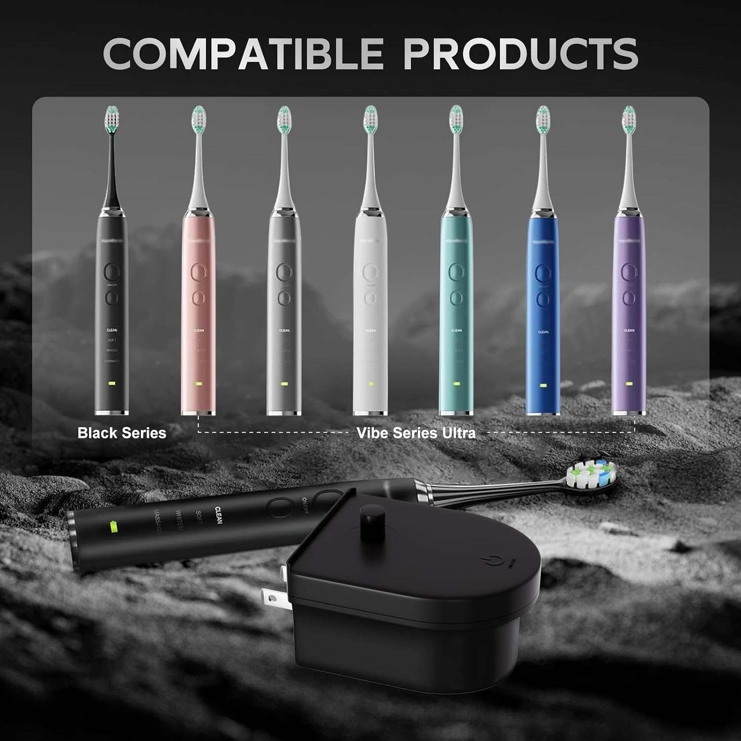 Replacement Charger Base Compatible with AquaSonic Black Series Vibe Series Electric Toothbrush Waterproof Battery Charging Stand Power Adapter (Wireless+Black)