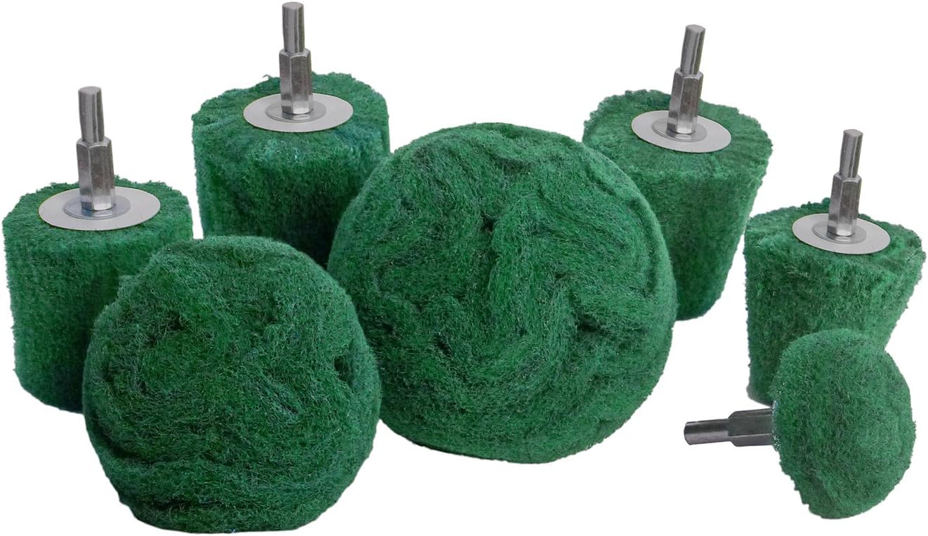 Black Friday - 60% OFF LINE10 Tools 7pk Non Woven Abrasive Drill Buffing Attachment Set, Green, Coarse