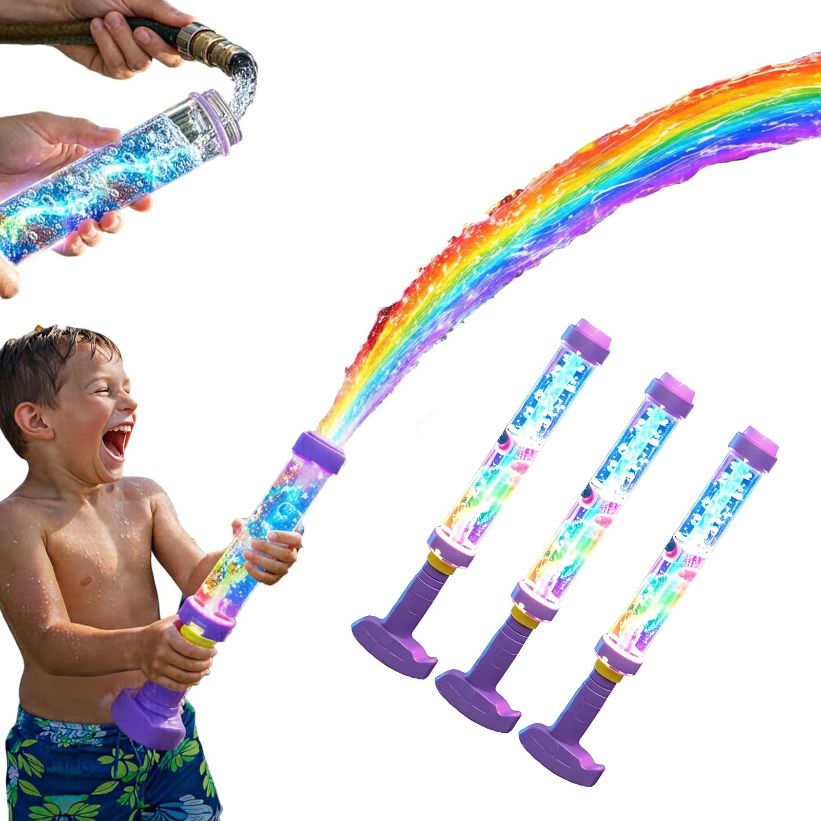 Glowing Rainbow LED Water Blaster - Summer Fun that Pops Like Magic Fireworks Water Gun, Glowing Rainbow Spray Water Soaker Toys for Pool Party Outdoor Summer Water Games