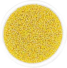 1 Pack 2mm Yellow Iridescent Seed Beads, Small Glass Craft Beads for Crafting, Bracelets, Keychain Making, About 1800Pcs