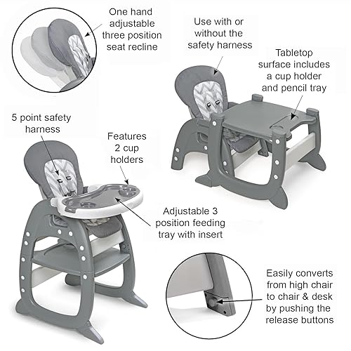 Miniatura 2 de Badger Basket Envee II - Silla alta convertible para bebé con asiento de alimentación infantil, asiento elevador y escritorio para niños pequeños