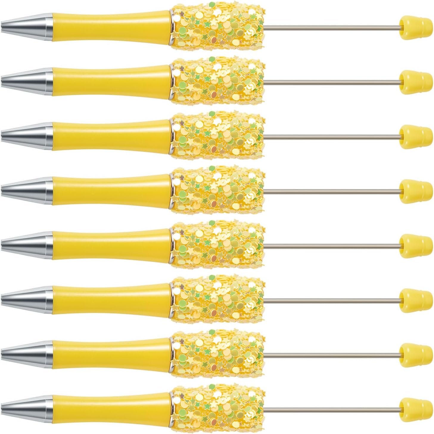 KISSITTY 8pcs Glitter Beadable Pens Yellow Colorful Ball Point Pens DIY Personalized Bead Pens for Pen Making Students Teacher Wedding Graduation Party Gift Office Supplies