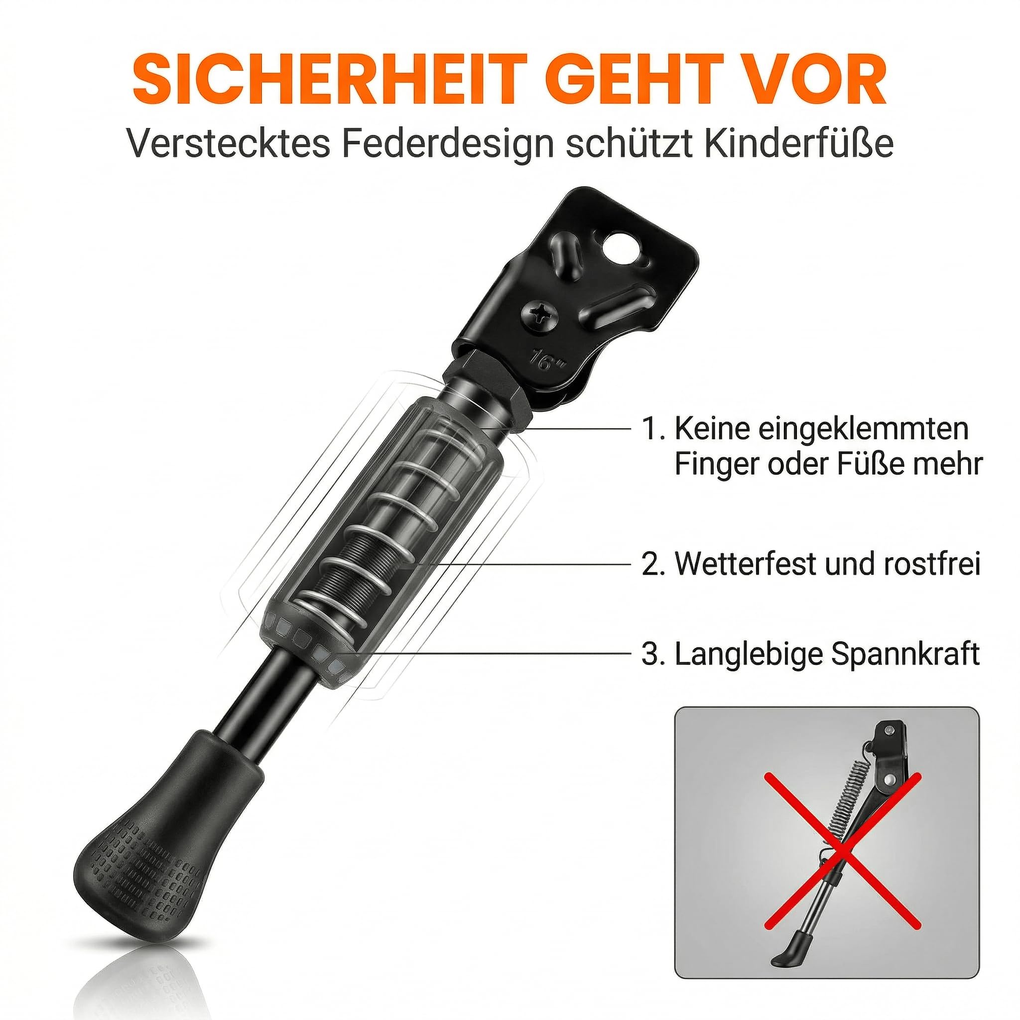 Aeutabs Verstellbarer Fahrradständer für 12-16 Zoll Kinderfahrräder, Einseitiger Seitenständer aus Kohlenstoffstahl mit Rutschfesten Pads, Einstellbare Länge - 5