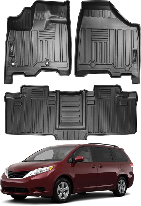 Tapetes automotivos em TPE para Toyota Sienna 7 lugares 2011 a 2020, 1ª e 2ª fileiras, Vanseno, 3 peças