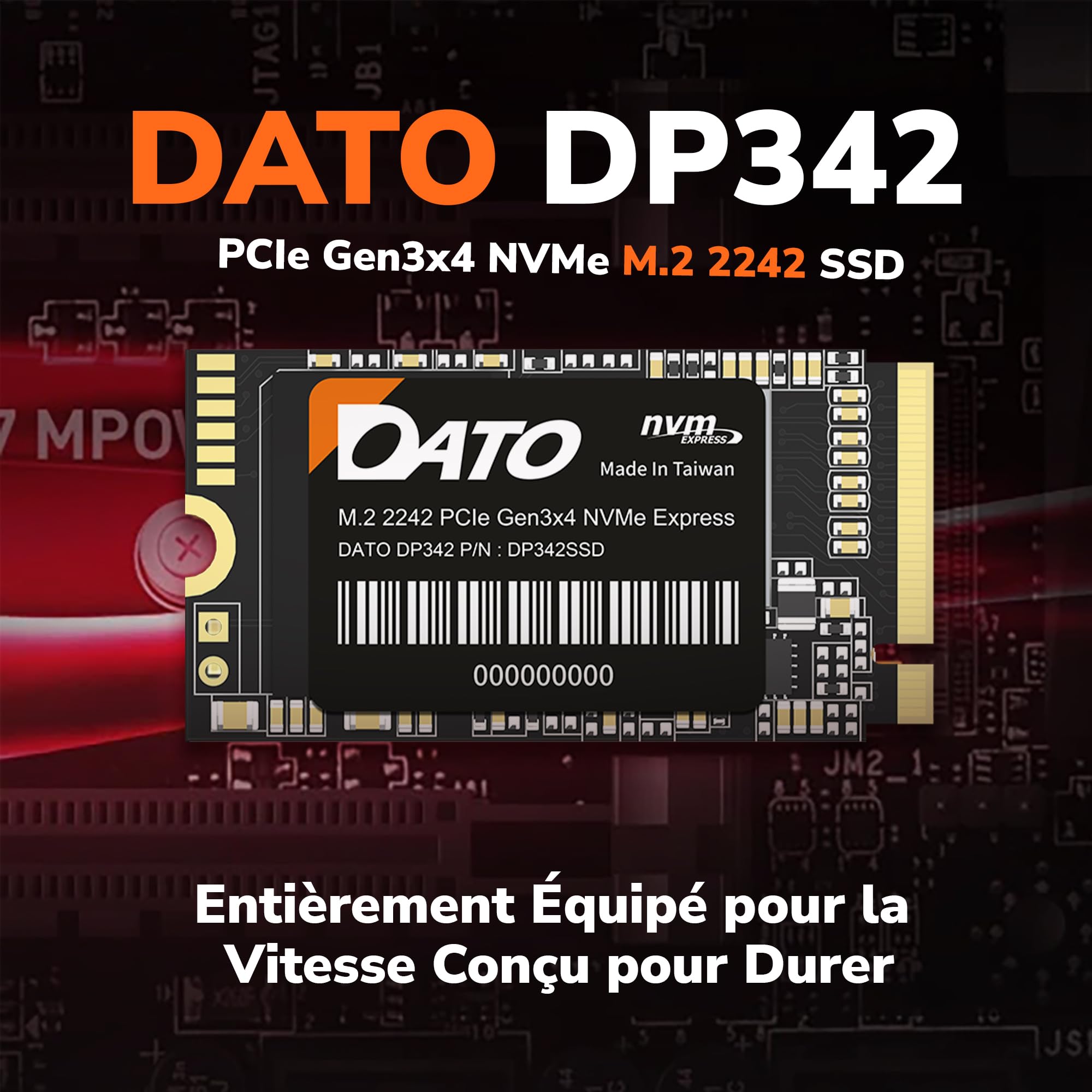 DATO SSD Interne 1 to, PCIe Gen3x4 NVMe M.2 2242 SSD, Jusqu’à 2500/1700 Mo/s - DP342 Série