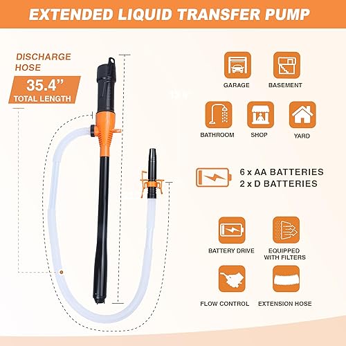 Miniatura 3 de Portable Transfer Pump Battery Operated Electric Siphon Pump for Gas Fuel Diesel Transfer 3.5GPM Flow Oil Extractor - Ideal Gasoline Transfer Pump