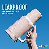 Vista 3 de Ello Oasis Vaso de 24 oz con asa y popote retráctil Taza reutilizable de acero inoxidable aislada 100% a prueba de fugas, regalos