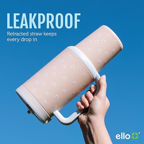 Miniatura 3 de Ello Oasis - Vaso de 24 onzas con asa y popote retráctil, reutilizable, aislado de acero inoxidable, 100 % a prueba de fugas, regalos para