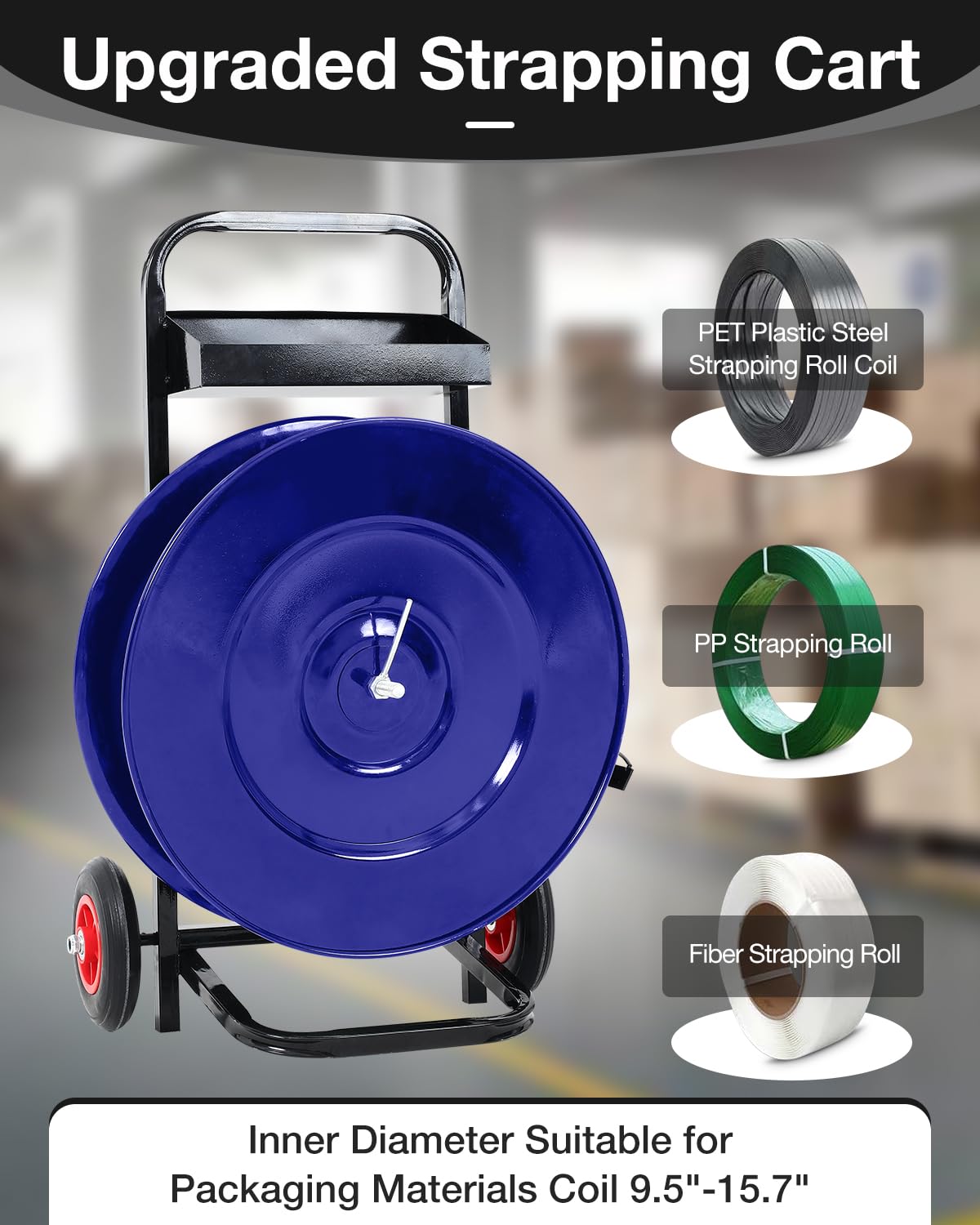 Heavy Duty Strapping Cart - Durable Deluxe Steel Strap Dispenser & Steel Strapping for Coil 9.5