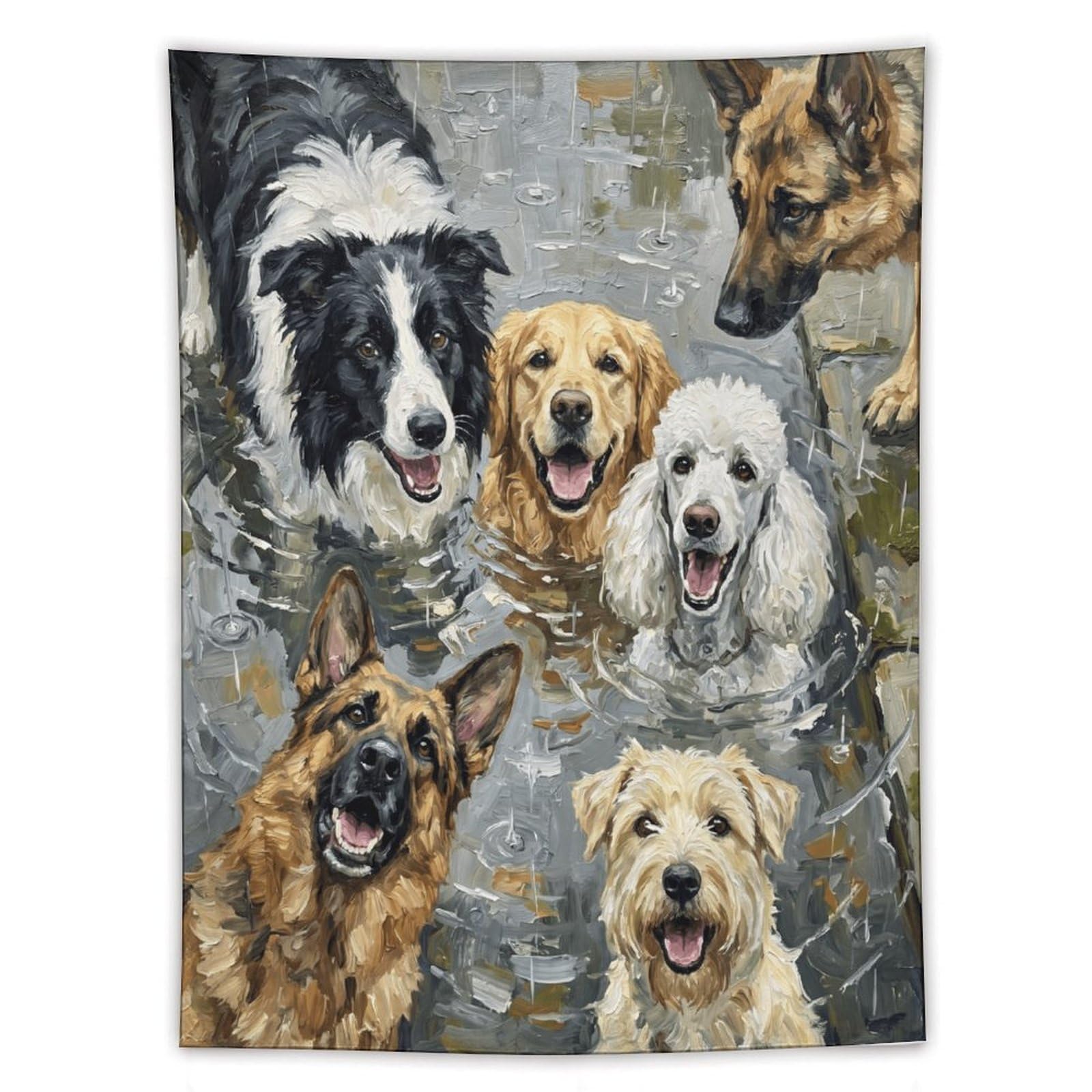 W7C8U2X3 Happy Dogs Watercolor Portrait Wall Tapestry, Entryway