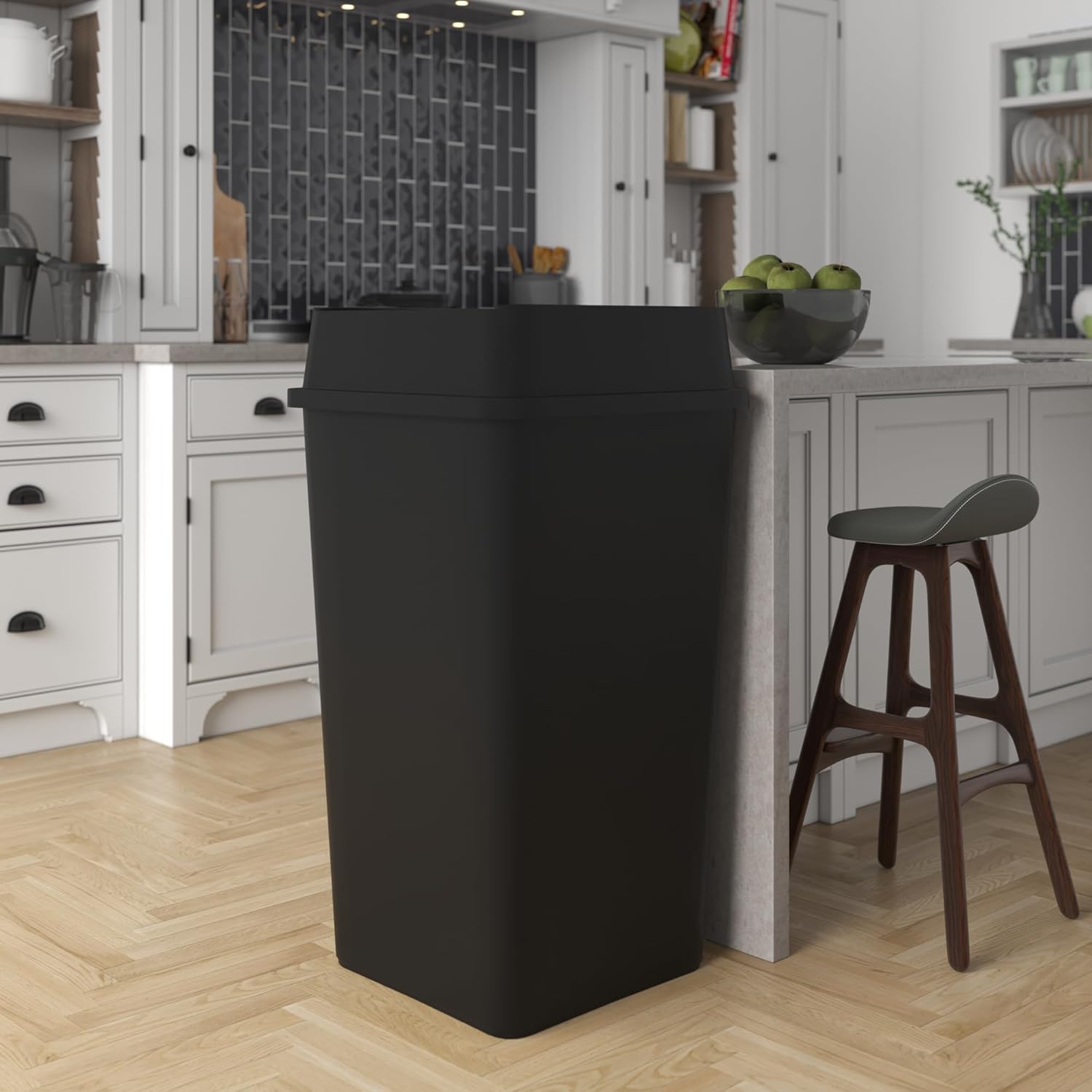 50 Gallon Black Square Commercial Trash Garbage Can with Lid | Kitchen Restaurant School Office Outdoor