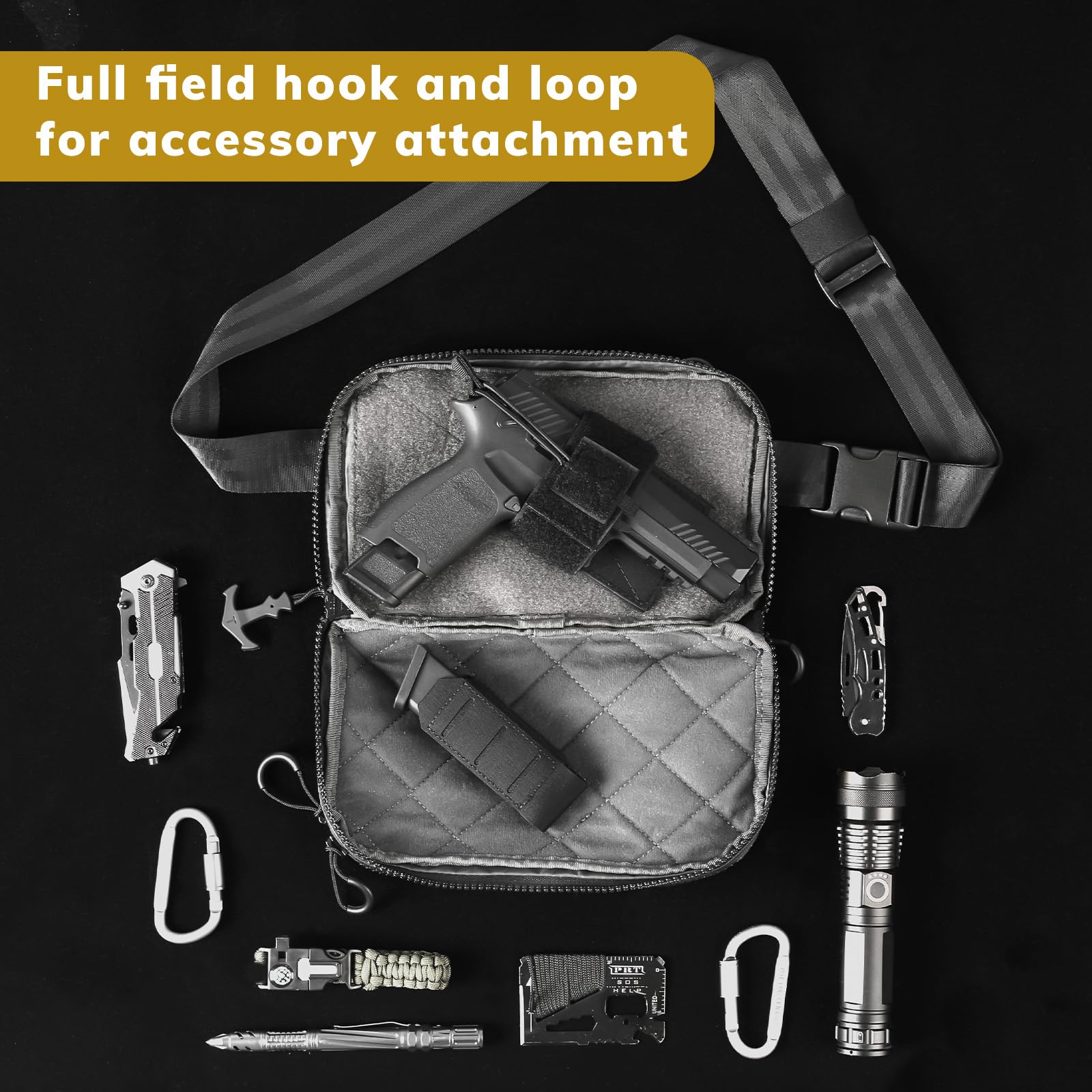 Bauchtasche Nylon 420D Outdoor Gürteltasche Quick Release Kleine Tasche Multifunktions Aufbewahrungstasche EDC Pistolentasche (Black)